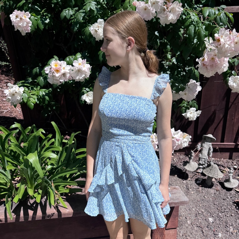 Altar’d State Blue Floral Ruffle Wrap Dress XS